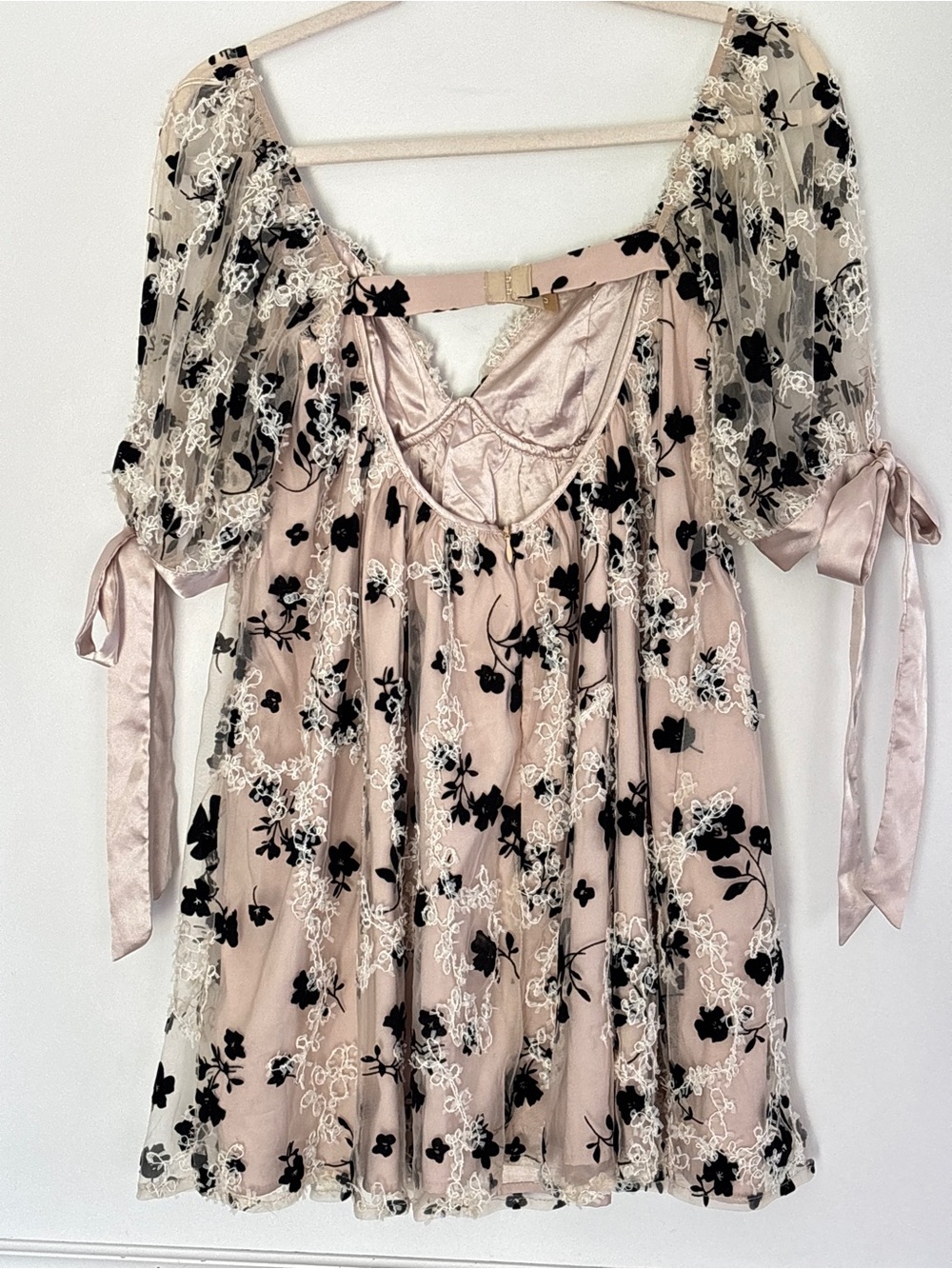 Storia Floral Crushed Velvet Mesh Lined Babydoll Mini Dress Size Small NEW *b8 - Picture 10 of 12